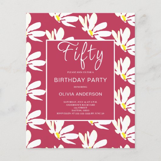 Begroting 50th Birthday Floral Daisy Invitation Fl Flyer (Voorkant)