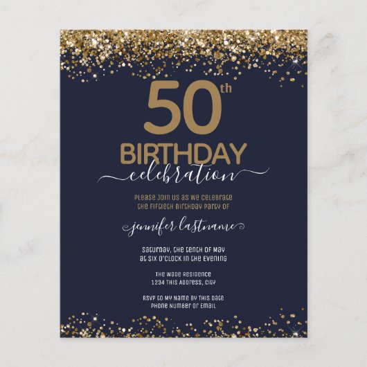Begroting 50th Birthday Glitter Invitation Flyer (Voorkant)