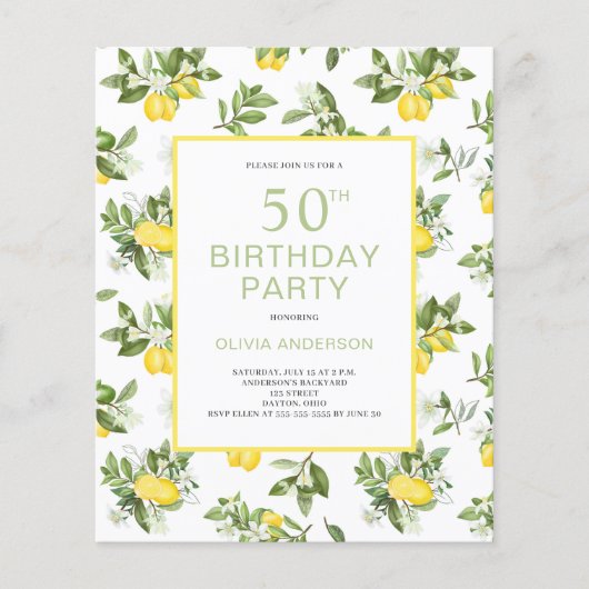Begroting 50th Birthday Lemon Citrus Invitation Flyer (Voorkant)
