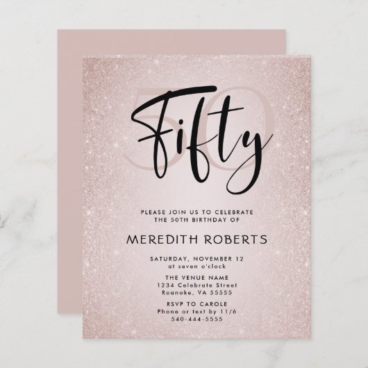 Begroting 50th Birthday Modern Script Birthday Inv (Voorkant / Achterkant)