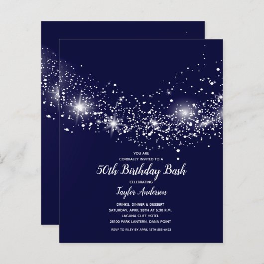 Begroting 50th Birthday Stars on Navy Blue Invites (Voorkant / Achterkant)