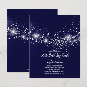 Begroting 50th Birthday Stars on Navy Blue Invites