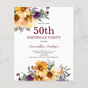 Begroting 50th Birthday Sunflower Invitation Flyer