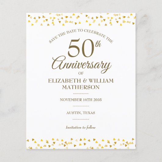 Begroting 50th Jubileum Gold Hearts Save the Date (Voorkant)