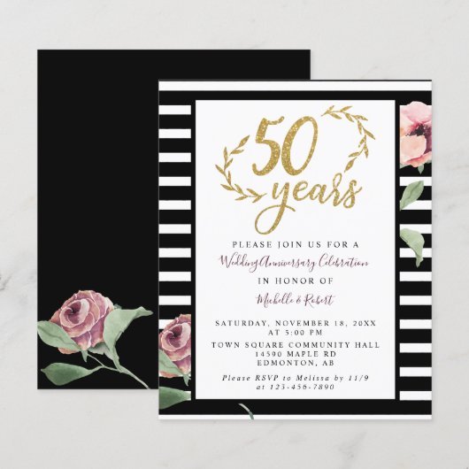 Begroting 50th Wedding Jubileum Red Rose Glitter (Voorkant / Achterkant)