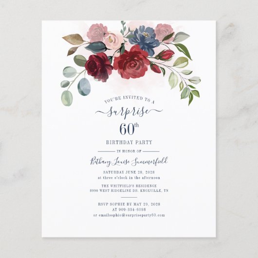 Begroting 60e verjaardag Eucalyptus Floral Uitnodi (Voorkant)