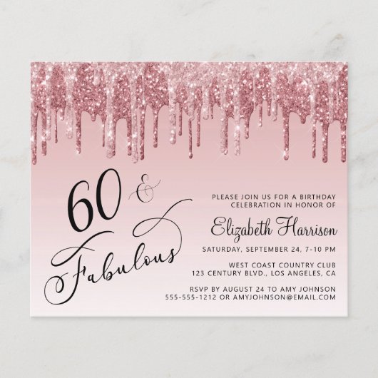 Begroting 60e verjaardag Glitter Roos Gold Pink Ui (Voorkant)