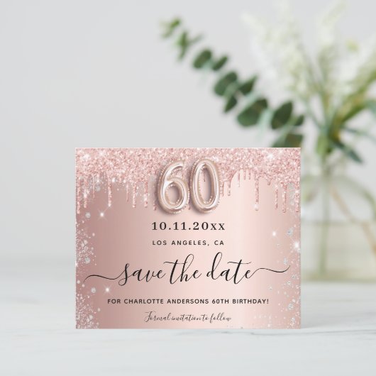 Begroting 60e verjaardag roos glitter sparen de da (Staand voorkant)