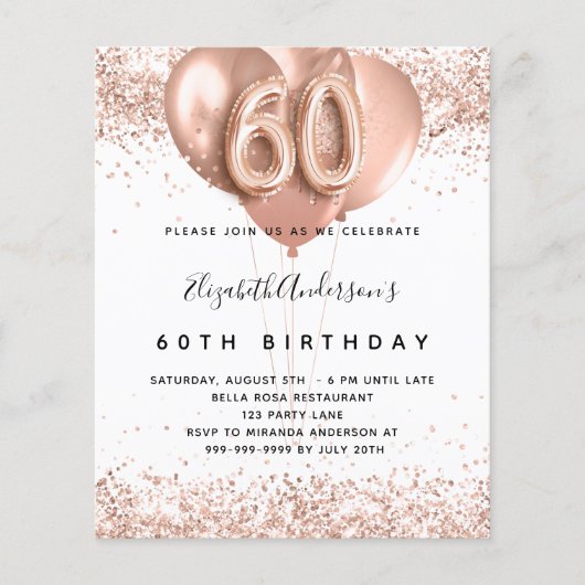 Begroting 60e verjaardag roos gouden ballonvaarzen (Voorkant)