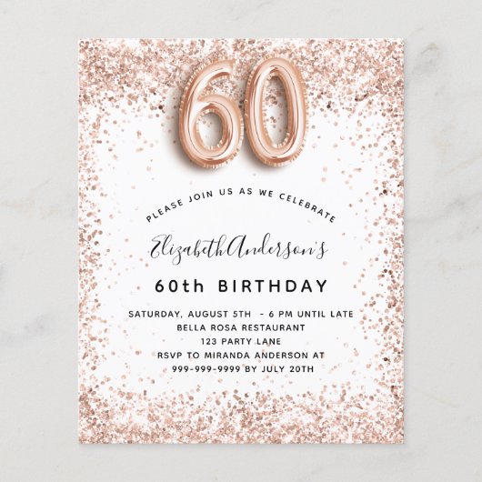 Begroting 60e verjaardag roos gouden uitnodiging (Voorkant)