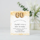 Begroting 60e verjaardag witte goudglitter uitnodi (Staand voorkant)