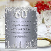 Begroting 60e verjaardag zilveren glitter-uitnodig