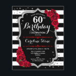 Begroting 60th Birthday Black White Silver Invite Flyer<br><div class="desc">Budget 60th Birthday Invitation Flyer. Elegant zwart wit rood met faux glitter. Zwart-witte strepen met rode rozen. Ideaal voor een elegant verjaardagsfeestje. *** Let erop dat dit ontwerp wordt afgedrukt op een zeer dun flyerpapier en niet met enveloppen. Ideaal voor een budgetuitnodiging. Als u op zoek bent naar hetzelfde ontwerp...</div>