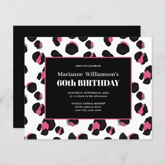 Begroting 60th Birthday Feminine PINK LEOPARD PRIN (Voorkant / Achterkant)