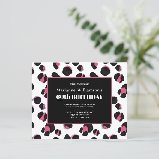 Begroting 60th Birthday Feminine PINK LEOPARD PRIN (Staand voorkant)