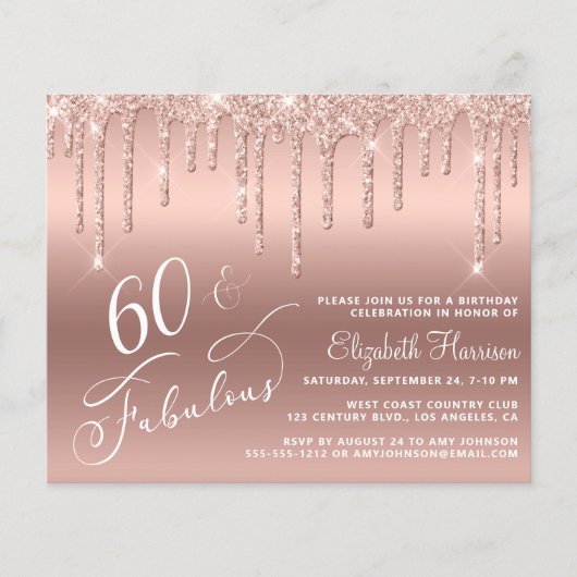 Begroting 60th Birthday Glitter Roos Gold Invitati Flyer (Voorkant)