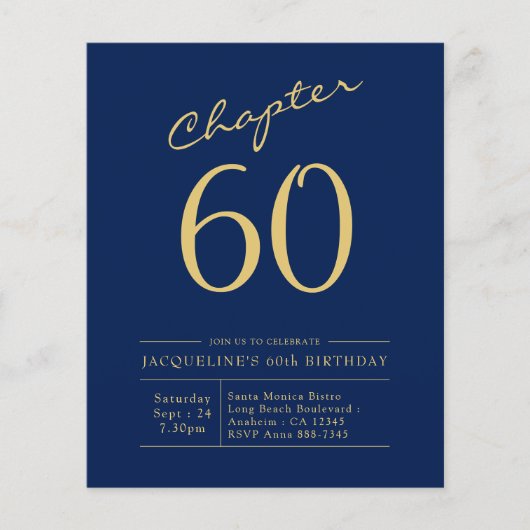 Begroting 60th Birthday Invitation Navy Blue Flyer (Voorkant)