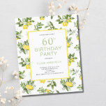 Begroting 60th Birthday Lemon Citrus Invitation<br><div class="desc">Kute budget 60e verjaardagsfeest citroencitruspatroonuitnodiging. Moderne,  trendy zomerse waterverf citroenontwerp. Eenvoudig om de tekst te wijzigen.</div>