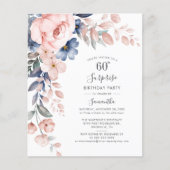 Begroting 60th Birthday Pink Floral Party Invitati (Voorkant)