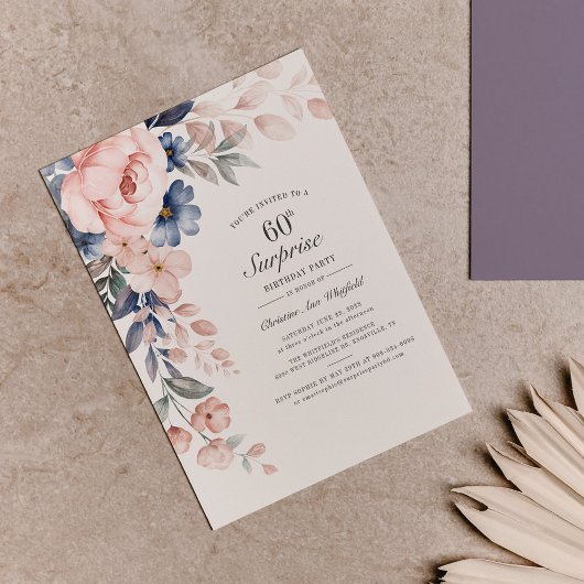 Begroting 60th Birthday Pink Floral Script Invitat