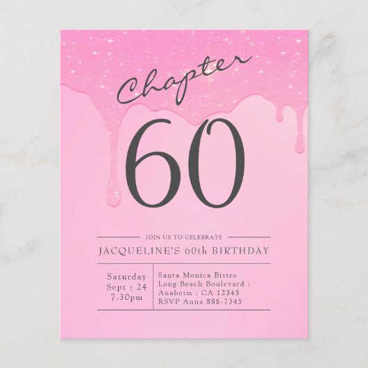 Begroting 60th Birthday Pink Grey Uitnodiging Flyer (Voorkant)