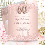Begroting 60th Birthday roos Gold glitter roze dru<br><div class="desc">Een moderne, stijlvolle en glamoureuze uitnodiging voor een 60ste verjaardagsfeestje. Een faux roos gouden metalen achtergrond met een elegante faux roos goudglitter drip, verfdruppelaar. De naam wordt geschreven met een modern donker roos goudkleurig handgeschreven stijlmanuscript met letters. Pas je partijgegevens aan en voeg deze toe. Aantal 60 wordt geschreven met...</div>