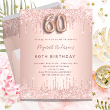 Begroting 60th Birthday roos Gold glitter roze dru