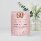 Begroting 60th Birthday roze stoffige roos glitter (Staand voorkant)