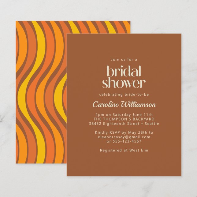 Begroting 70 s Wavy Lines Oranje bruin Vrijgezelle (Voorkant / Achterkant)