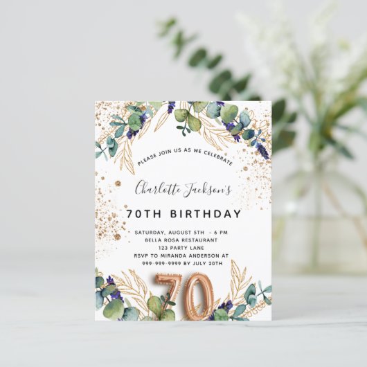 Begroting 70e verjaardag eucalyptus greenery glitt (Staand voorkant)