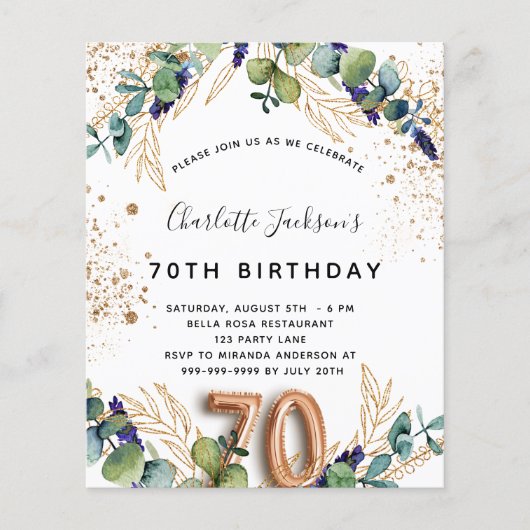 Begroting 70e verjaardag eucalyptus greenery glitt (Voorkant)