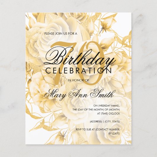 Begroting 70e verjaardag Floral Gold Invite (Voorkant)
