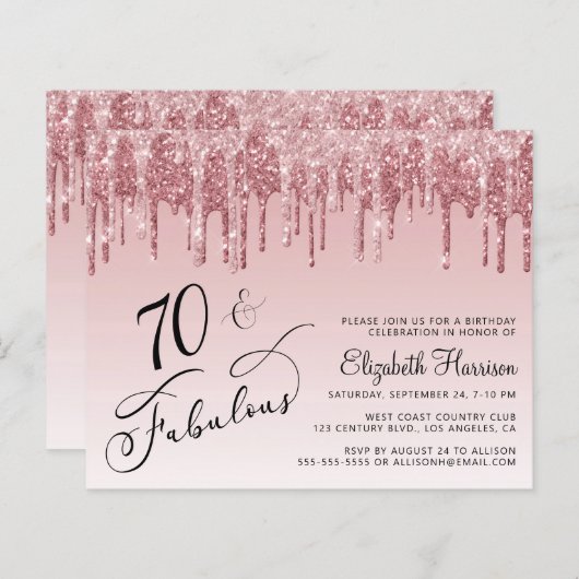 Begroting 70e verjaardag Glitter Roos Gold Pink Ui (Voorkant / Achterkant)