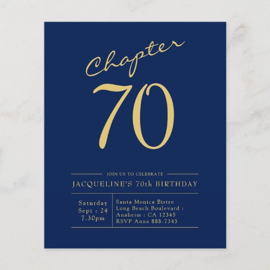 Begroting 70th Birthday Invitation Navy Blue Flyer (Voorkant)