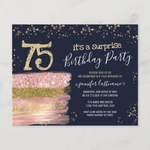 Begroting 75th Birthday Glitter Cake Invitation Flyer