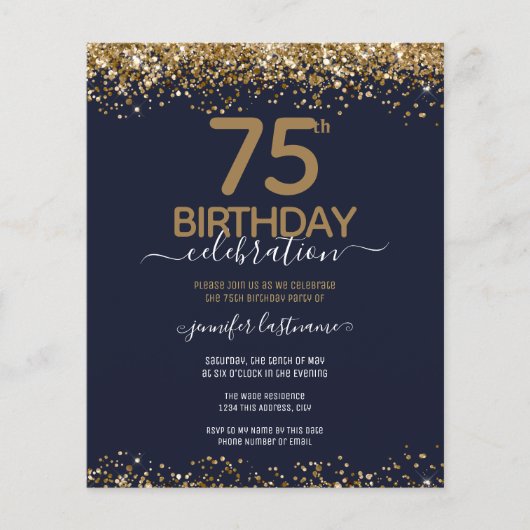 Begroting 75th Birthday Glitter Invitation Flyer (Voorkant)