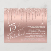 Begroting 75th Birthday Roos Gold Glitter Uitnodig (Voorkant)