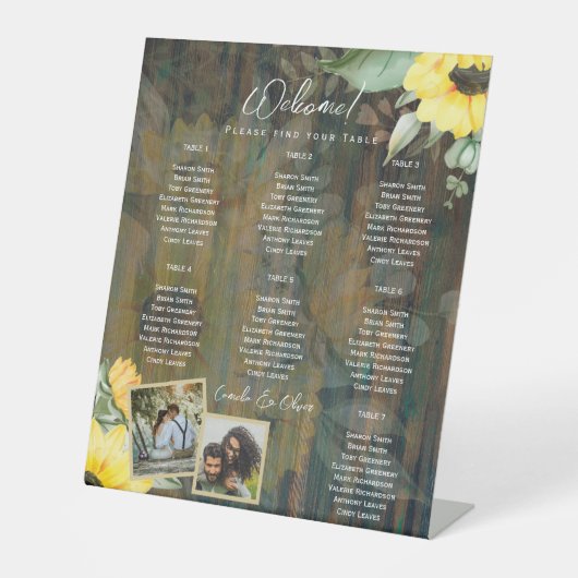 BEGROTING 7Tafel Rustic Hout ZONNEBLOEMEN FOTO ZIT Reclamebord Met Voetstuk (Voorkant)