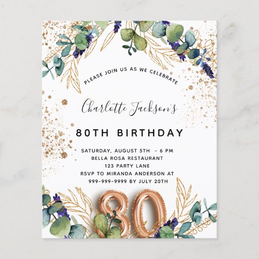 Begroting 80e verjaardag eucalyptus greenery glitt (Voorkant)