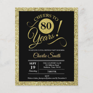 Begroting 80th Birthday - Black Gold ANY AGE Invit Flyer