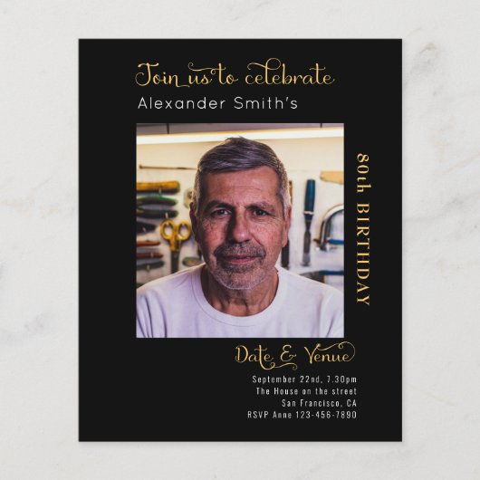 Begroting 80th Birthday Black Uitnodiging Flyer (Voorkant)