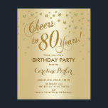 Begroting 80th Birthday Party - Gold Invite Flyer<br><div class="desc">Begroting 80th Birthday Party Invitation Flyer. Elegant ontwerp met faux glitter Gold en goudfolie. Lang tot 80 jaar! *** Let erop dat dit ontwerp wordt afgedrukt op een zeer dun flyerpapier en niet met enveloppen. Ideaal voor een budgetuitnodiging. Als u op zoek bent naar hetzelfde ontwerp maar dikker papier, bezoek...</div>