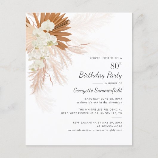 Begroting 80th Birthday Party Pampas Grass Invitat (Voorkant)