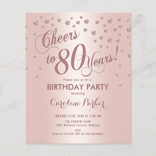 Begroting 80th Birthday Party - Roos Gold Invitati Flyer (Voorkant)