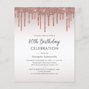 Begroting 80th Birthday Party Roos Gold Invitation