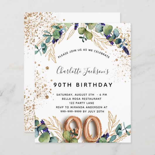 Begroting 90e verjaardag eucalyptus greenery glitt (Voorkant / Achterkant)