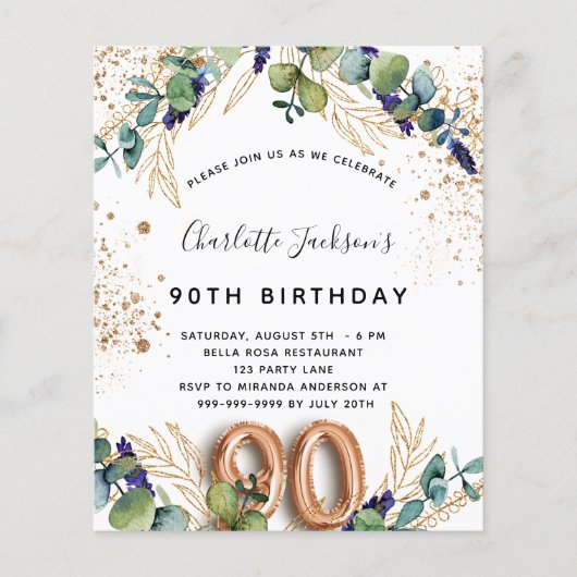 Begroting 90e verjaardag eucalyptus greenery glitt (Voorkant)