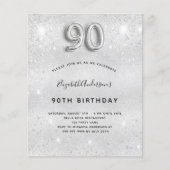Begroting 90e verjaardag Silver Glitter-uitnodigin (Voorkant)