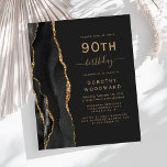 Begroting 90th Birthday Black Gold Agate Dark Invi<br><div class="desc">De linkerrand van deze elegante, moderne verjaardagsfeestelijke uitnodiging is voorzien van een zwarte waterverf aan de rand van de afgrond, die met faux goudglitter is bedekt. De aanpasbare tekst combineert goudkleurige handschrift-, copperplate- en cursieve lettertypen op een zwarte leisteenachtergrond. De achterzijde is voorzien van een bijpassend zwart en goudvormig ontwerp....</div>