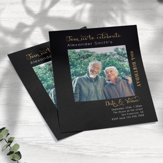 Begroting 90th Birthday Black Uitnodiging Flyer